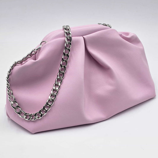 Borsa Pochette Nuvola Mini – Pelle Rosa Pastello con Catena | Kinthia Bag