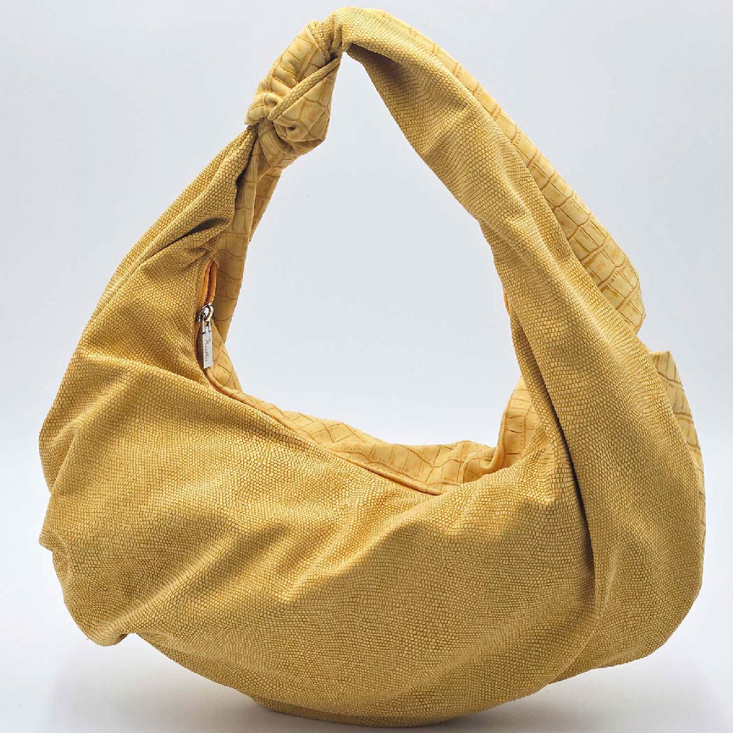 Borsa Aura – Manico a Nodo in Vitello Nabuk Ocra | Kinthia Bag