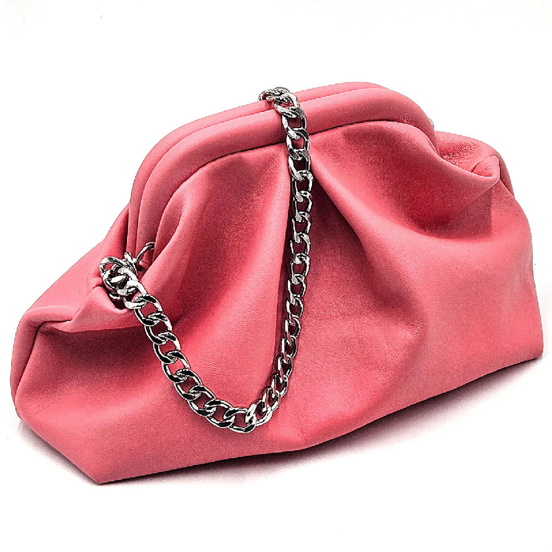 Kinthia Bag – Mini Cloud Pochette – Pastel Pink Leather with Chain