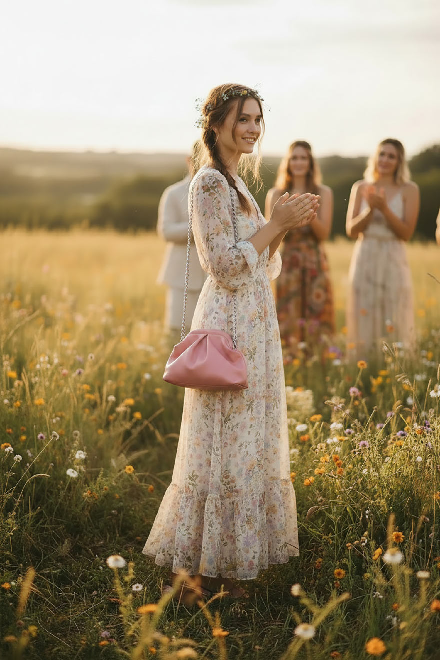 Kinthia Bag – Mini Cloud Pochette – Pastel Pink Leather with Chain