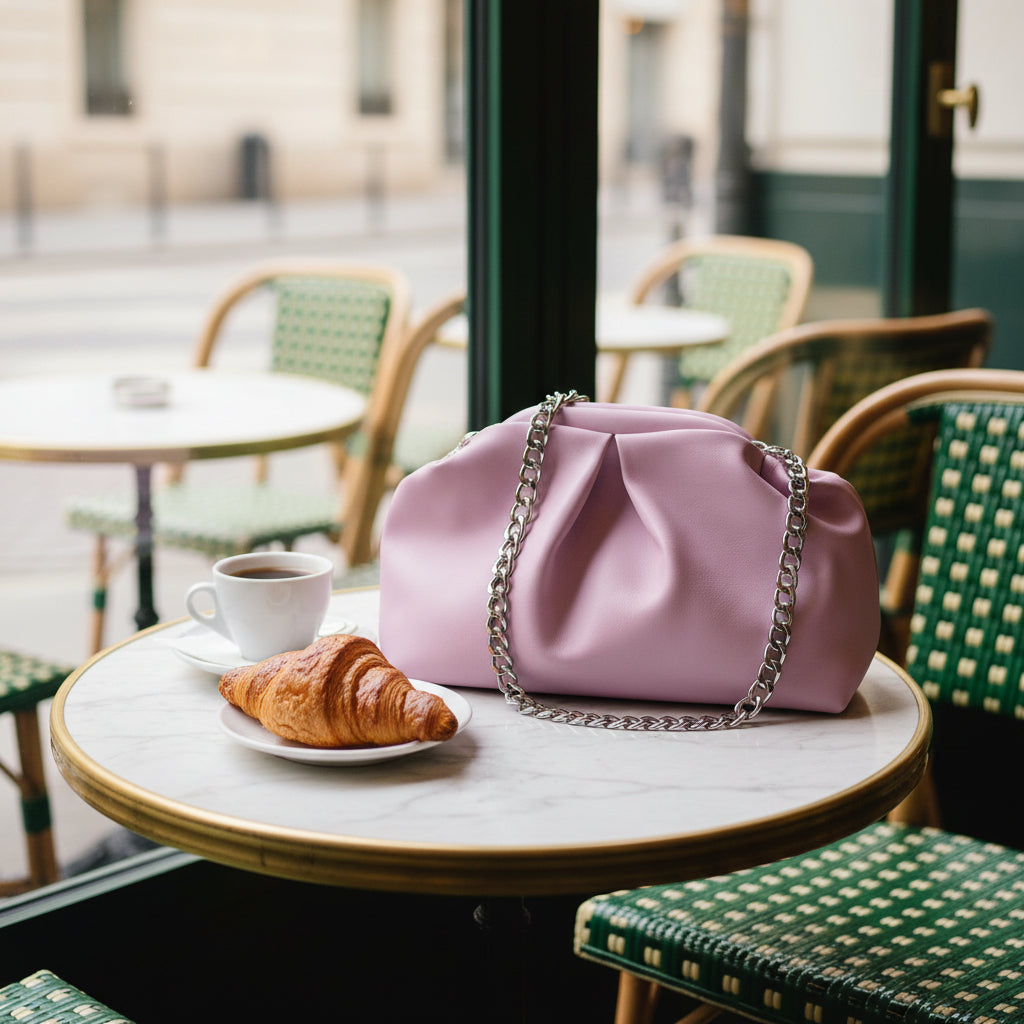 Borsa a Tracolla Pochette in Pelle Rosa Artigianale con Catena – Nuvola Mini | Kinthia