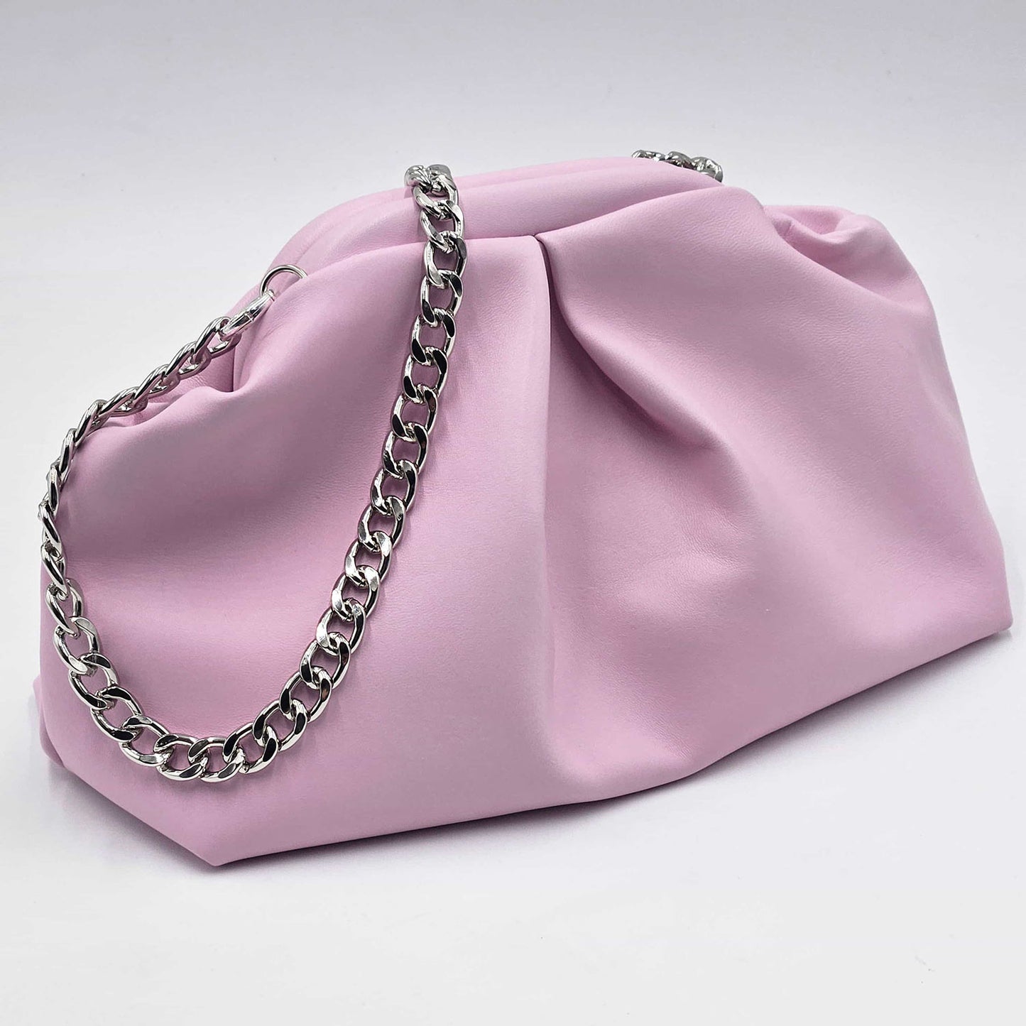 Kinthia Bag – Mini Cloud Pochette – Pastel Pink Leather with Chain