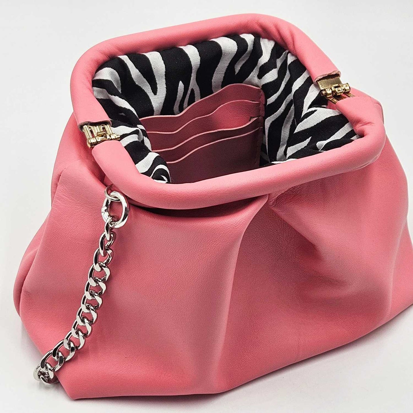 Kinthia Bag – Mini Cloud Pochette – Pastel Pink Leather with Chain