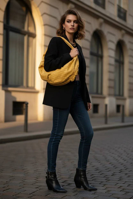 Borsa Aura – Manico a Nodo in Vitello Nabuk Ocra | Kinthia Bag