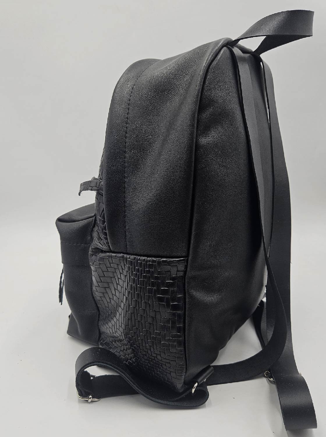 Daisy Backpack Natural Grain Calfskin and Black Lasered Chèvre Made in Italy