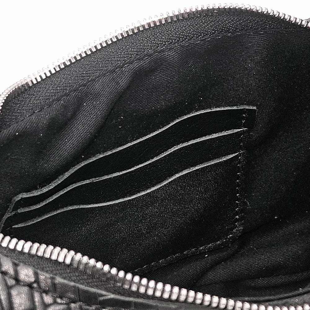 Borsa a Tracolla Luna – Chevrè Laserato Intreccio e Vitello Nero | Kinthia Bag