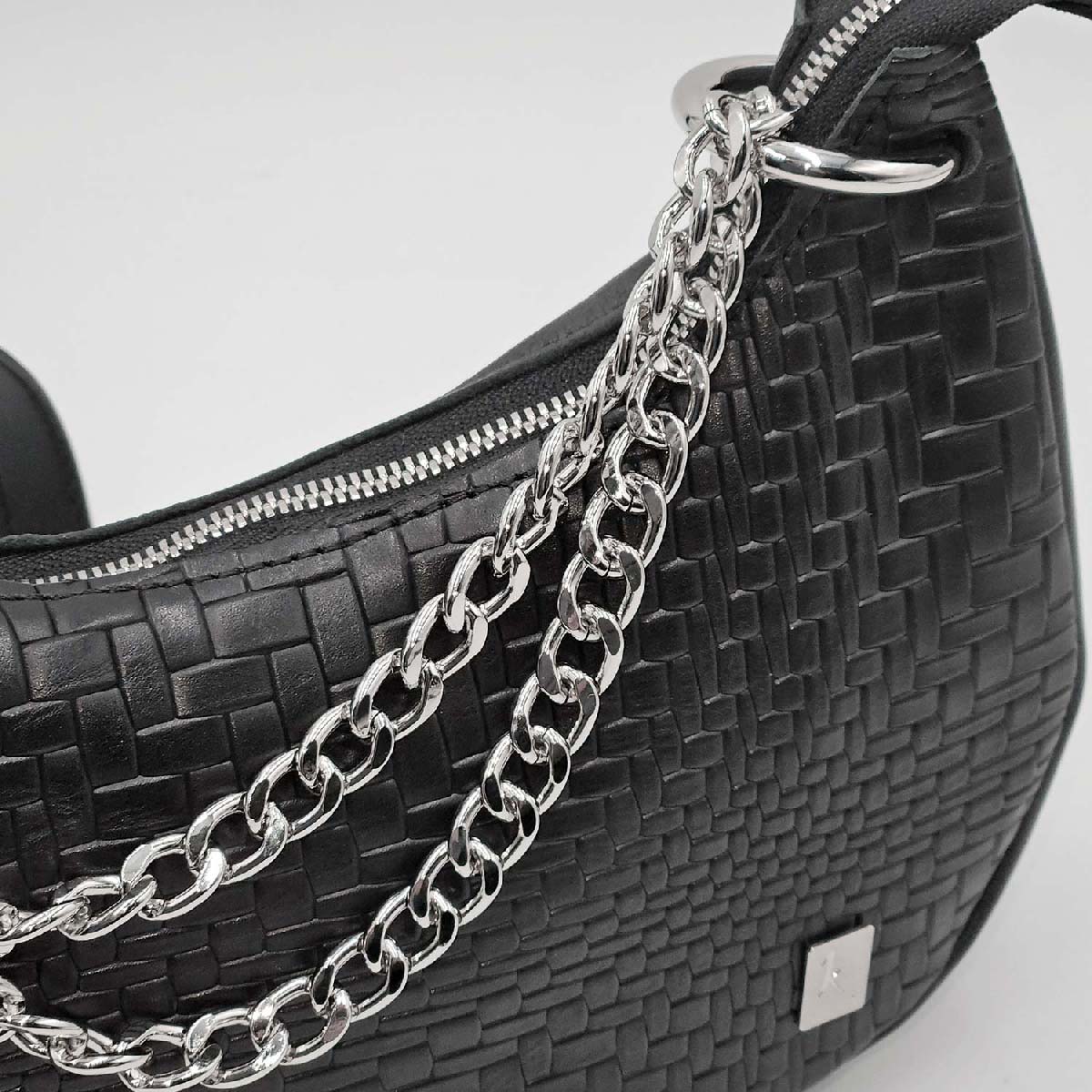 Borsa a Tracolla Luna – Chevrè Laserato Intreccio e Vitello Nero | Kinthia Bag